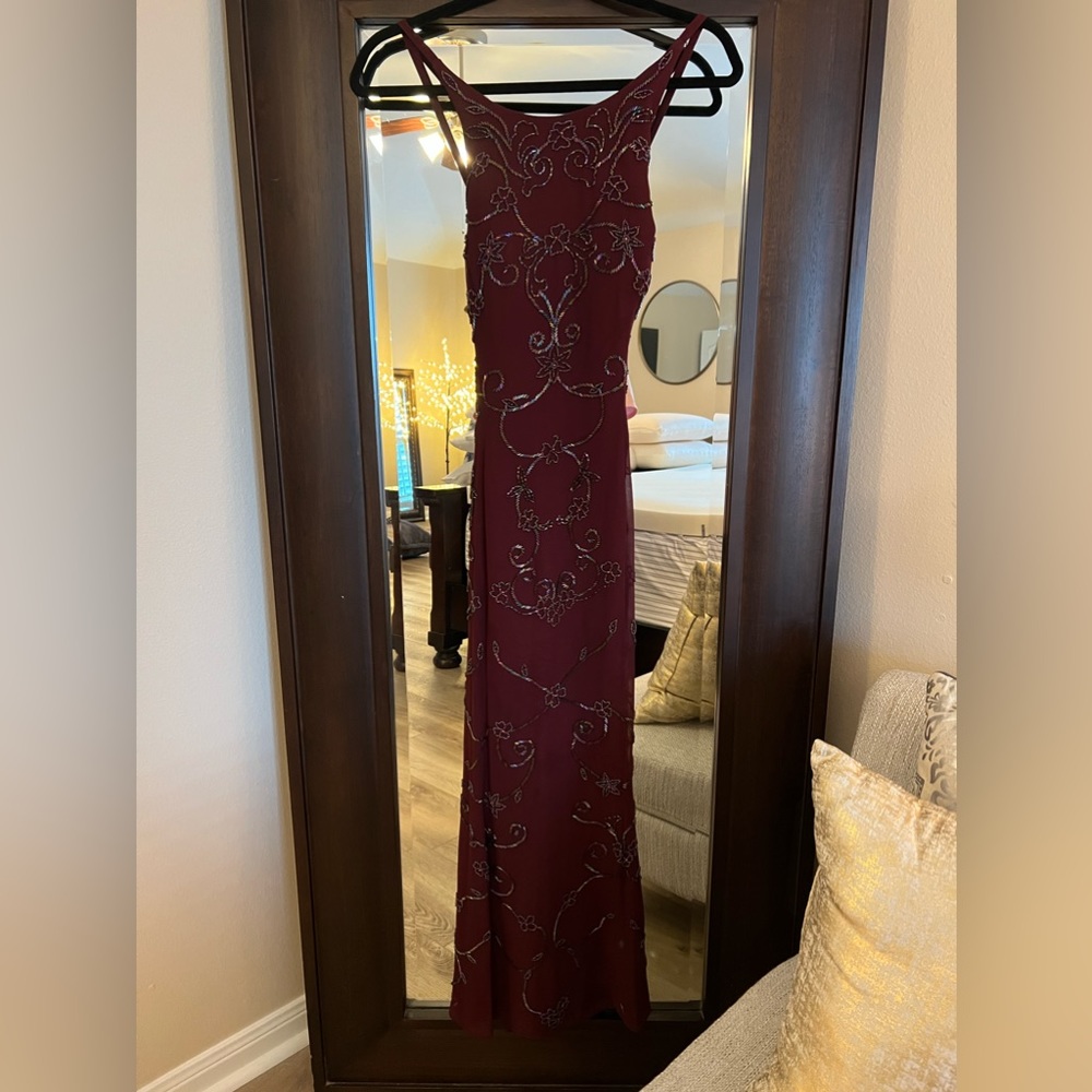 Spaghetti strap burgundy embellished gown size M